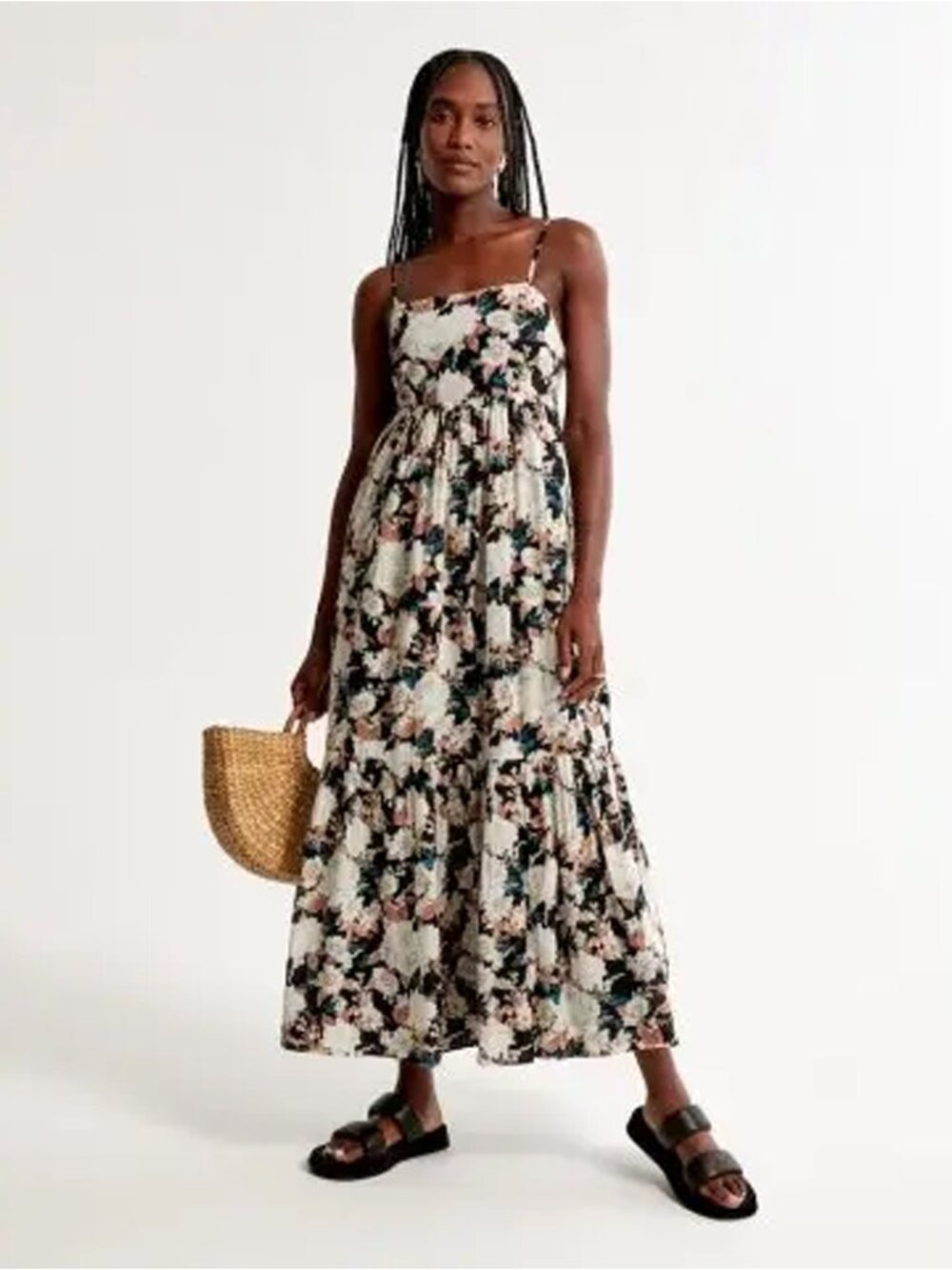 Abercrombie & Fitch Black Floral Tiered Smocked Maxi Dress Size M